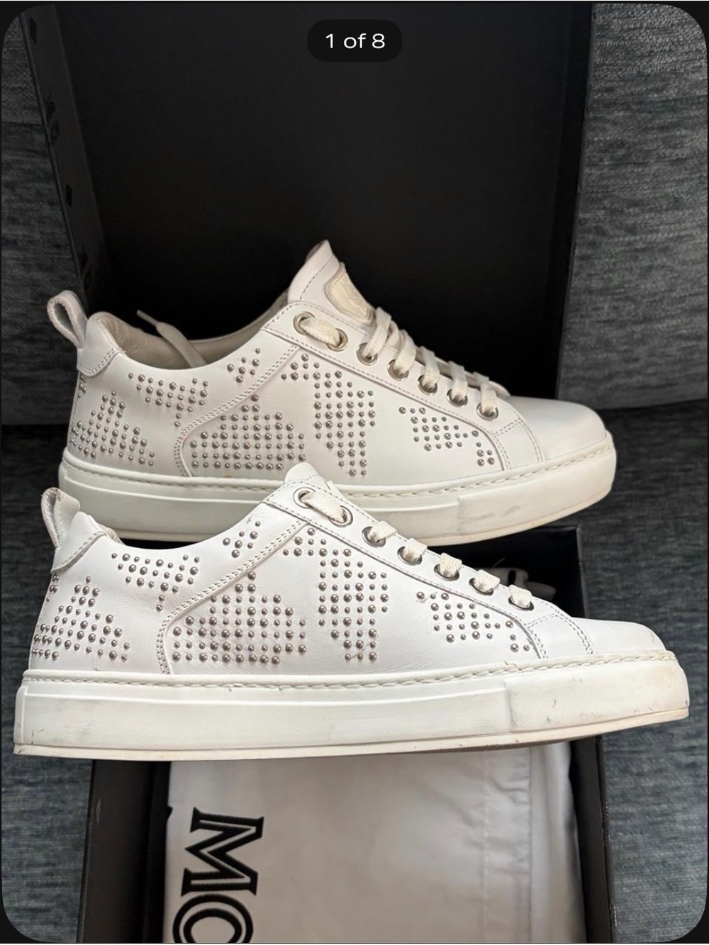 MCM White Leather Low-Top Sneakers with Silver Studs